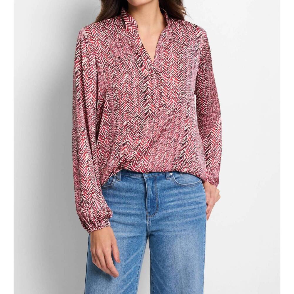 NEW NIC + ZOE herringbone stamp top in red multi